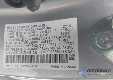 2020 Honda Civic Ex from USA, damaged, VIN 2HGFC3B32LH351598